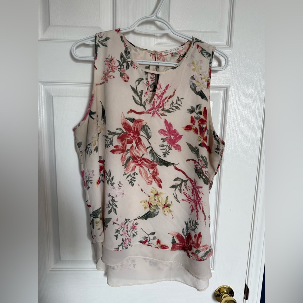 Floral Sleeveless Top - Cream and Pink